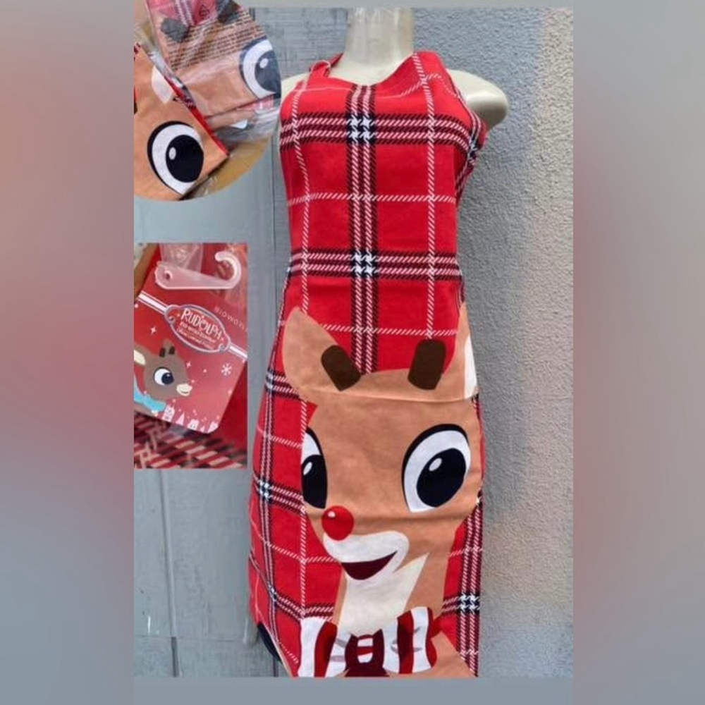 Dr. Seuss Christmas Grinch & Rudolph The Red Nosed Face Cooking Aprons 2Pack NWT - Picture 5 of 7